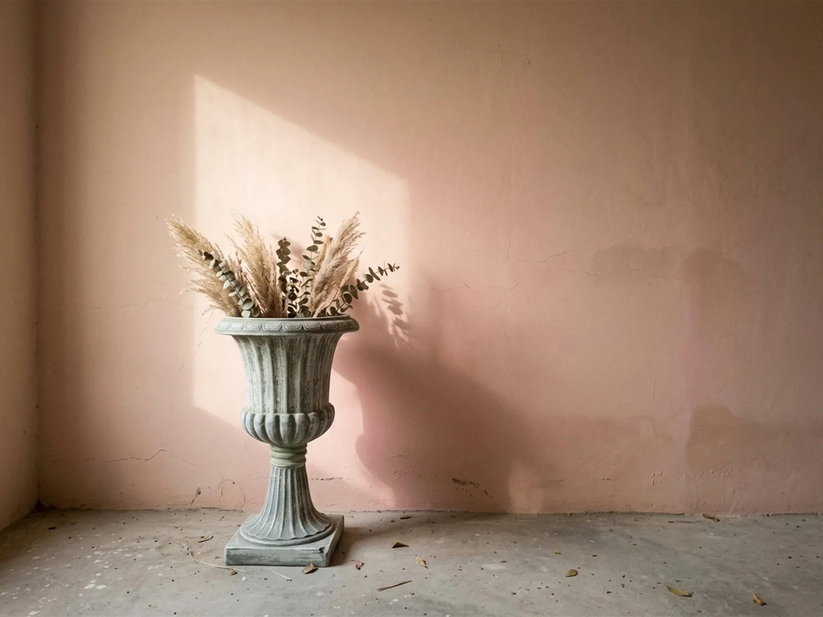 A stone urn planter